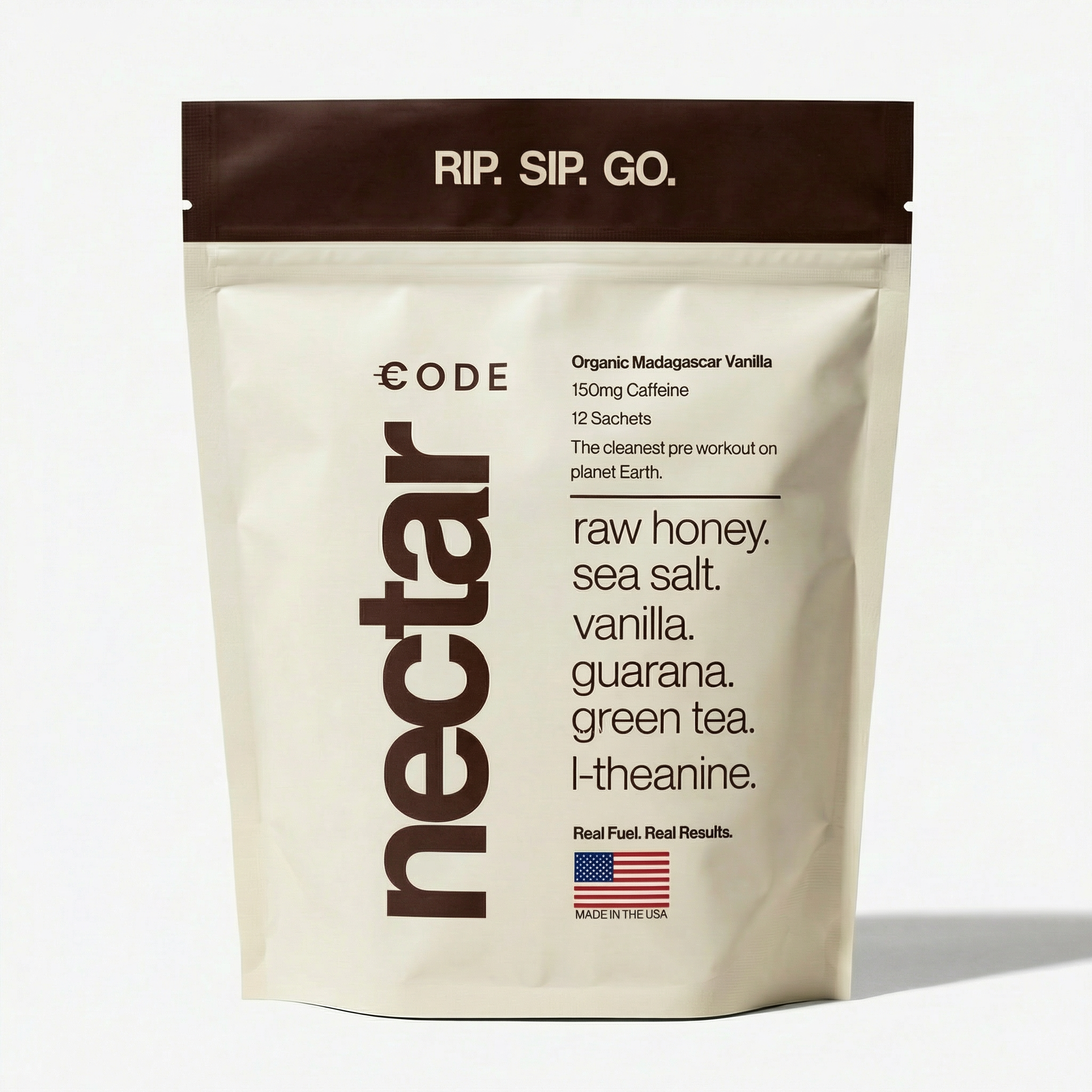 CODE Energy Honey Vanilla packet — raw honey, natural caffeine, L-theanine, Redmond Real Salt