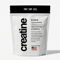 Honey creatine supplement packet featuring creatine monohydrate and raw honey for enhanced muscle performance.