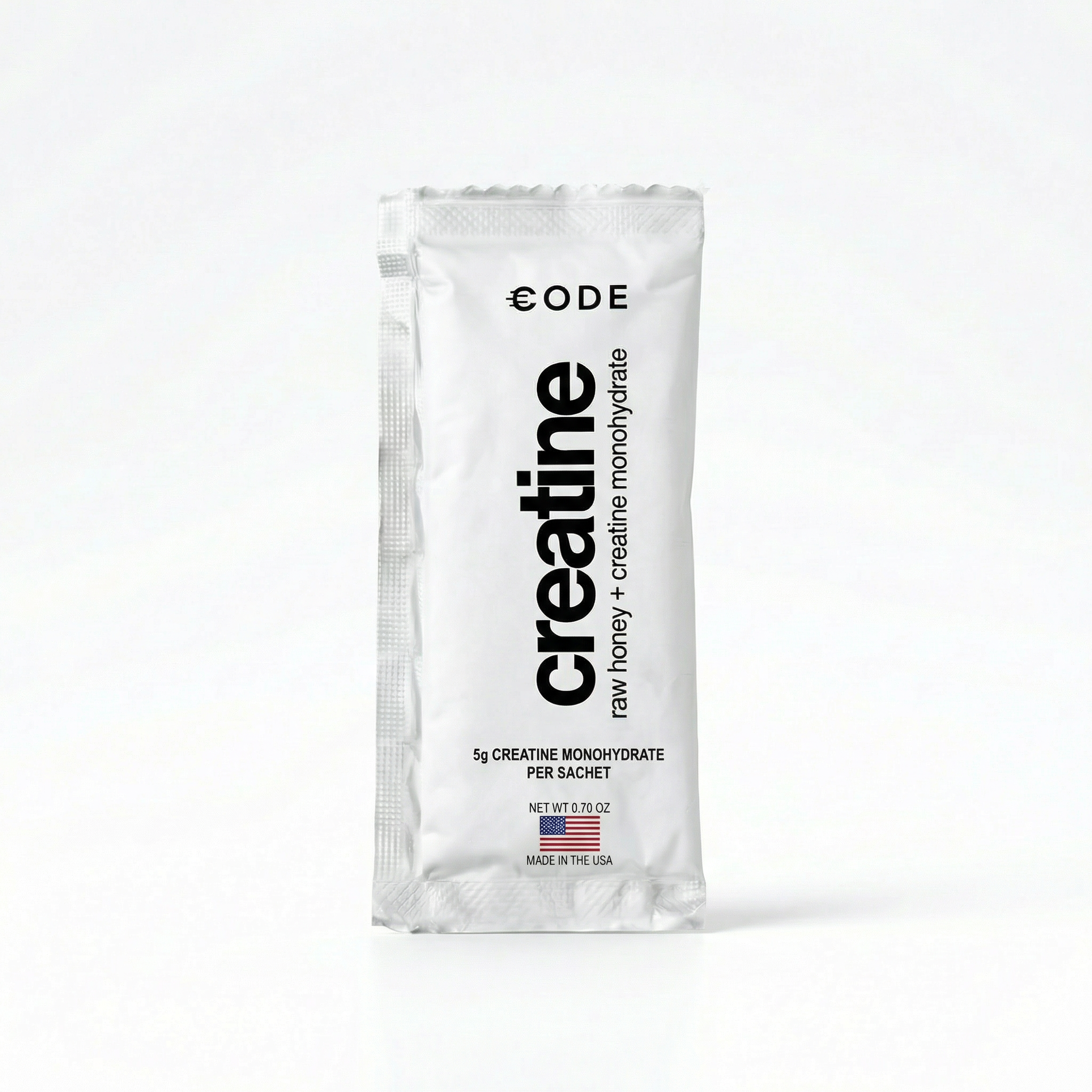 Honey creatine supplement sachet containing 5g creatine monohydrate for improved athletic performance.